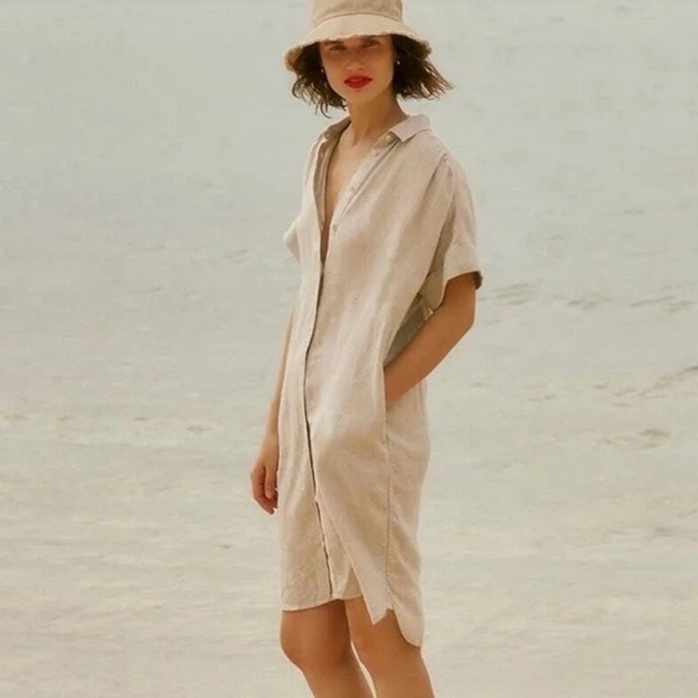 J.Crew ✨Relaxed Fit Linen Shirtdress ✨ 100% Linen ✨Flax ✨ Size Small